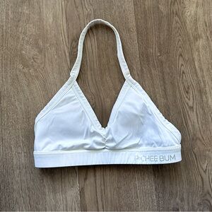 Pcheebum WHITE HALTER SCRUNCH SPORTS BRA